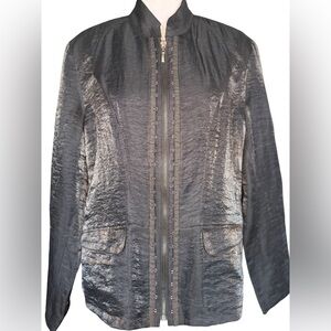 Chico's Long Sleeved Textured Black Jacket Party Ready Color Black Size L